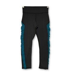 MICHI Mesh Ruched Athleisure Capri‎ Leggings Womens S Black Teal